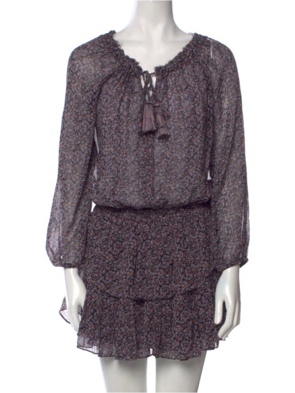 LoveShackFancy Size S 
Silk Mini Dress Floral with Tassel Tie
